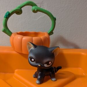 LPS RARE #994 2008 Black Cat With Halloween Pumpkin 🎃🐈‍⬛